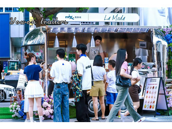 Nieuw Verkoopwagen voor het vervoer van voedsel YOWON shiny stainless steel food vending cart mobile stream line trailer: afbeelding 3