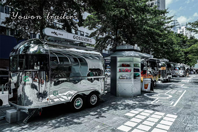 Nieuw Verkoopwagen voor het vervoer van voedsel YOWON shiny stainless steel food vending cart mobile stream line trailer: afbeelding 2