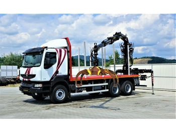 Houttransport Renault KERAX 520 DXI Holztransporter+Kran*Topzustand