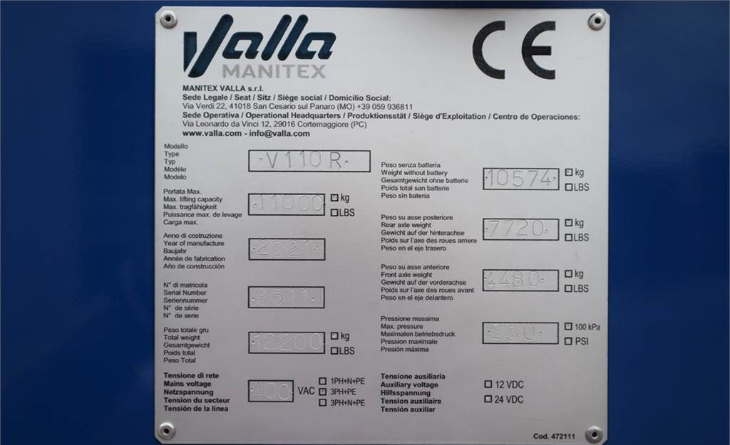 Alle terrein kraan Valla V110R Valid inspection, *Guarantee! Fully Electric: afbeelding 6