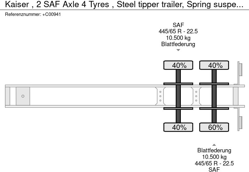 Kipper oplegger Kaiser , 2 SAF Axle 4 Tyres , Steel tipper trailer, Spring suspension: afbeelding 12