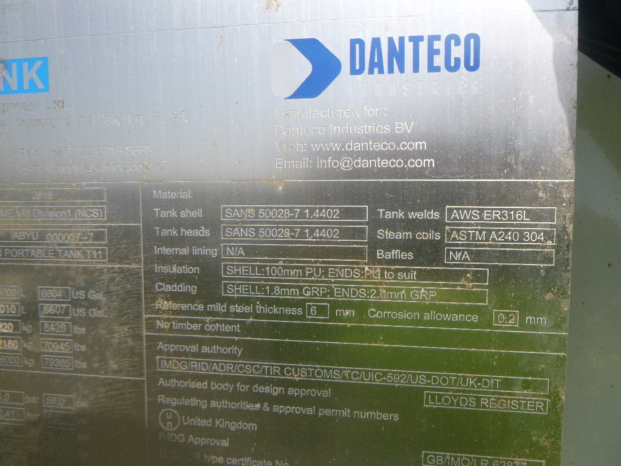 Tankcontainer, Oplegger Danteco Food tank container inox 20 ft / 25 m3 / 1 comp: afbeelding 21