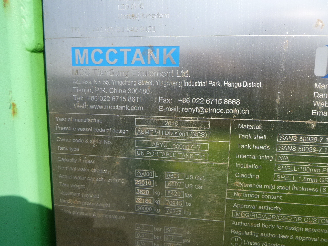Tankcontainer, Oplegger Danteco Food tank container inox 20 ft / 25 m3 / 1 comp: afbeelding 19