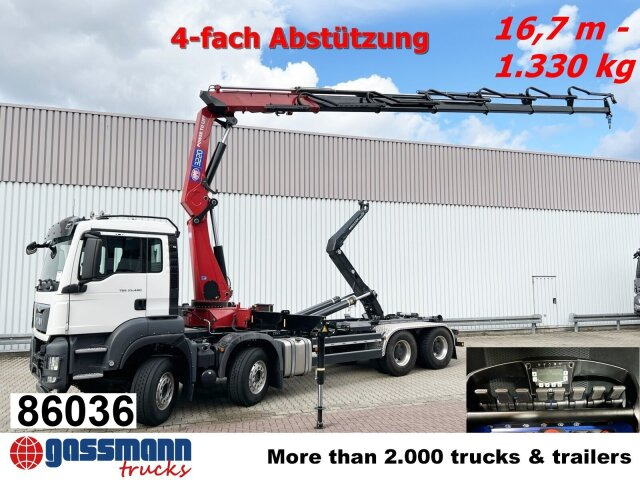 MAN TGS 35.480 8X4 BL, Intarder, Kran HMF 3220-K6, - Haakarmsysteem vrachtwagen, Kraanwagen: afbeelding 1 MAN TGS 35.480 8X4 BL, Intarder, Kran HMF 3220-K6, - Haakarmsysteem vrachtwagen, Kraanwagen: afbeelding 1