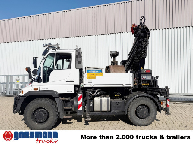 Unimog U400 4x4, Frontzapfwelle, Heckkran Hiab XS - Vrachtwagen met open laadbak, Kraanwagen: afbeelding 4 Unimog U400 4x4, Frontzapfwelle, Heckkran Hiab XS - Vrachtwagen met open laadbak, Kraanwagen: afbeelding 4