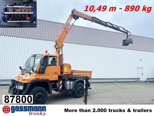 Unimog U400 4x4, Frontzapfwelle, Kipper, Kran MKG HKL - Kipper vrachtwagen, Kraanwagen: afbeelding 1 Unimog U400 4x4, Frontzapfwelle, Kipper, Kran MKG HKL - Kipper vrachtwagen, Kraanwagen: afbeelding 1