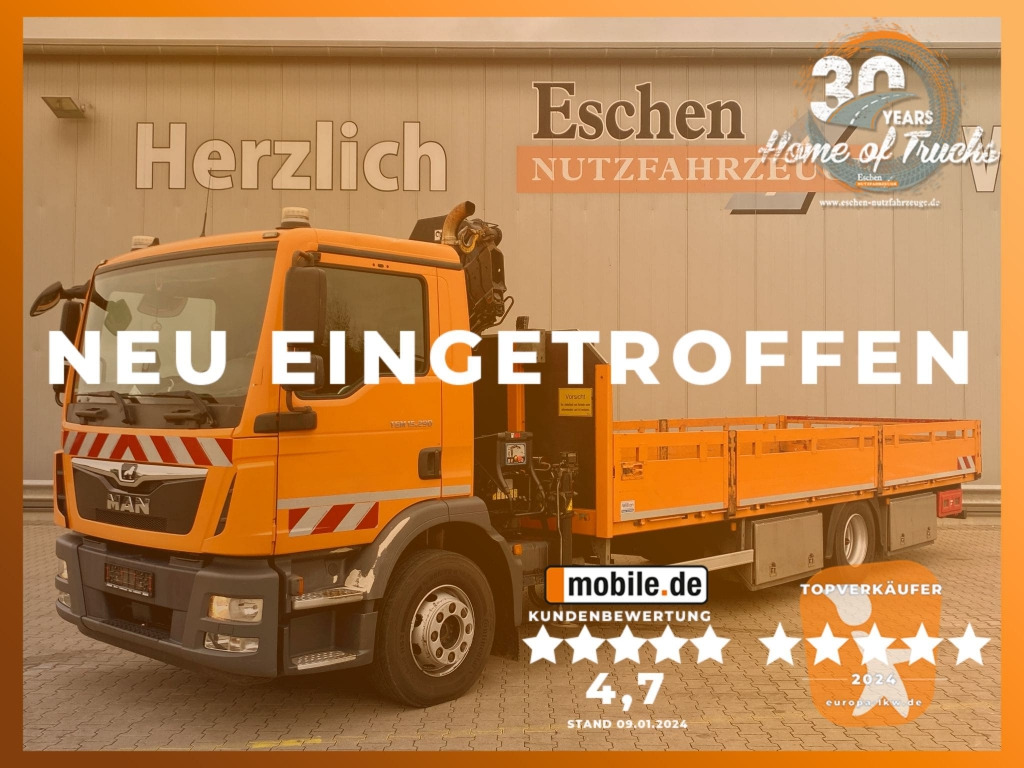 MAN TGM 15.290 4x2 BL / HIAB Faltkran - Vrachtwagen met open laadbak, Kraanwagen: afbeelding 1 MAN TGM 15.290 4x2 BL / HIAB Faltkran - Vrachtwagen met open laadbak, Kraanwagen: afbeelding 1