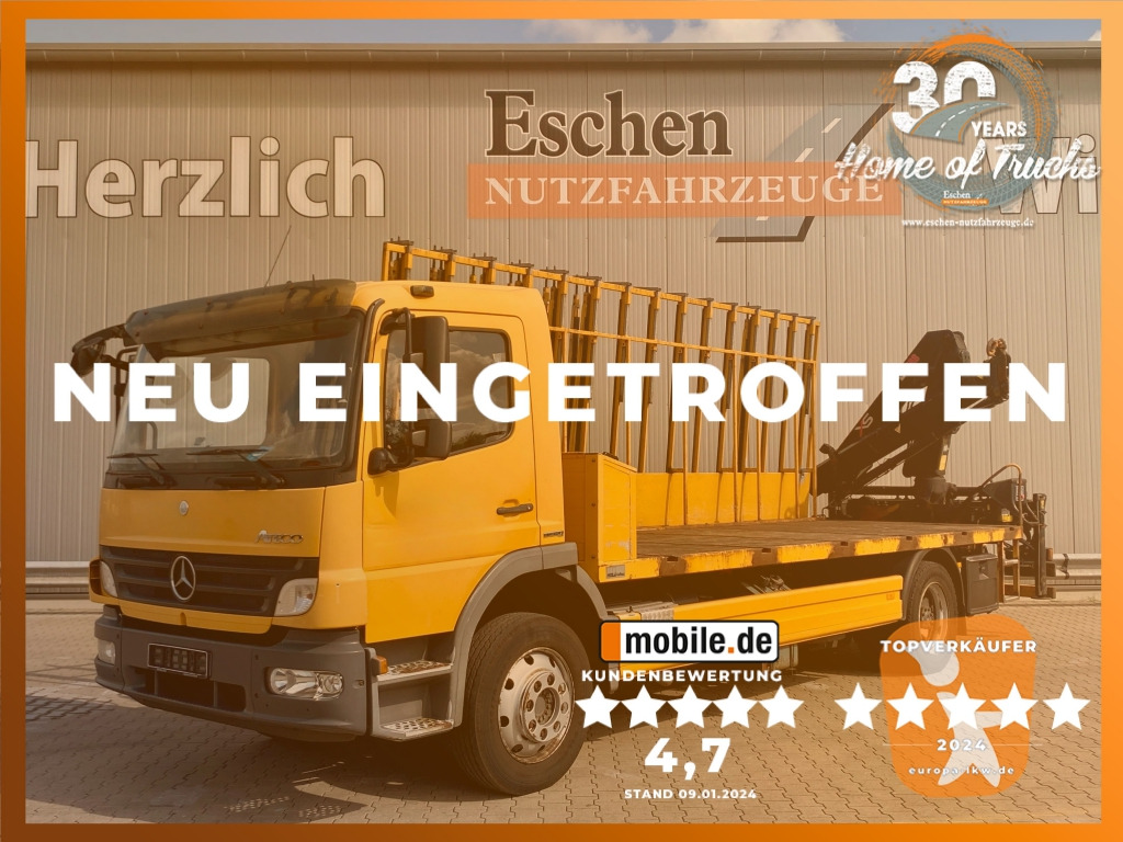 Mercedes-Benz 1224 L Atego / HIAB-Kran / Glastransporter - Vrachtwagen met open laadbak, Kraanwagen: afbeelding 1 Mercedes-Benz 1224 L Atego / HIAB-Kran / Glastransporter - Vrachtwagen met open laadbak, Kraanwagen: afbeelding 1