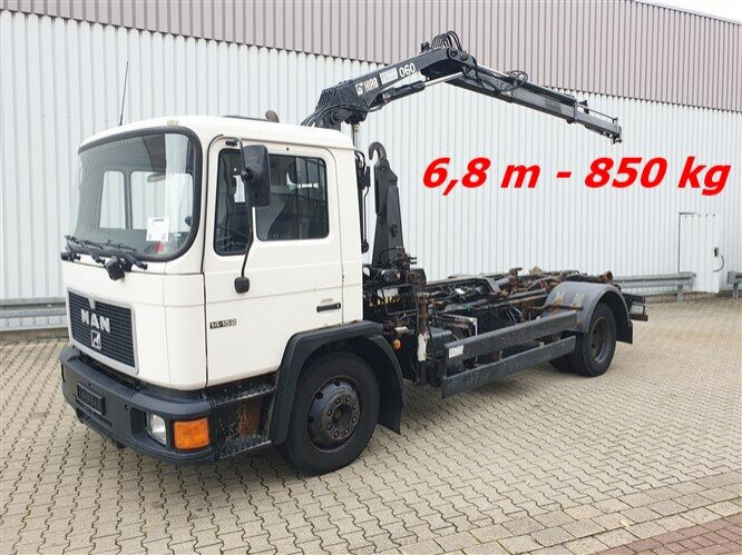 MAN 14.152 F 4x2 BB 14.152 F 4x2 BB mit Kran Hiab 060-2 - Haakarmsysteem vrachtwagen, Kraanwagen: afbeelding 1 MAN 14.152 F 4x2 BB 14.152 F 4x2 BB mit Kran Hiab 060-2 - Haakarmsysteem vrachtwagen, Kraanwagen: afbeelding 1