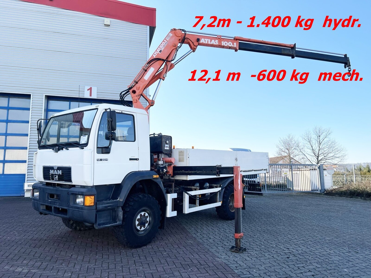 MAN 14.224 LAC 4x4 BB 14.224 LAC 4x4 BB mit Kran Atlas 100.1 - Kraanwagen, Vrachtwagen met open laadbak: afbeelding 1 MAN 14.224 LAC 4x4 BB 14.224 LAC 4x4 BB mit Kran Atlas 100.1 - Kraanwagen, Vrachtwagen met open laadbak: afbeelding 1
