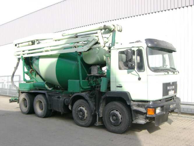 MAN 33.292 8x4 33.292 8x4 Mischer Stetter 7m³ mit Pumpe Schwing 21m, 6-Zylinder - Betonmixer: afbeelding 1 MAN 33.292 8x4 33.292 8x4 Mischer Stetter 7m³ mit Pumpe Schwing 21m, 6-Zylinder - Betonmixer: afbeelding 1