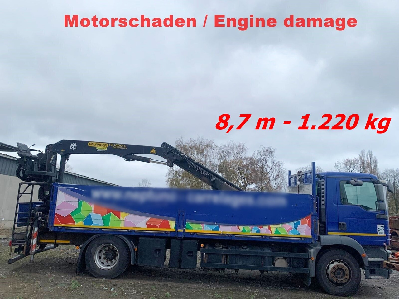 MAN TGM 18.290 4x2 BL mit MOTORSCHADEN! TGM 18.290 4x2 BL, Heckkran Palfinger PK12001L, MOTORSCHADEN! - Kraanwagen, Vrachtwagen met open laadbak: afbeelding 1 MAN TGM 18.290 4x2 BL mit MOTORSCHADEN! TGM 18.290 4x2 BL, Heckkran Palfinger PK12001L, MOTORSCHADEN! - Kraanwagen, Vrachtwagen met open laadbak: afbeelding 1