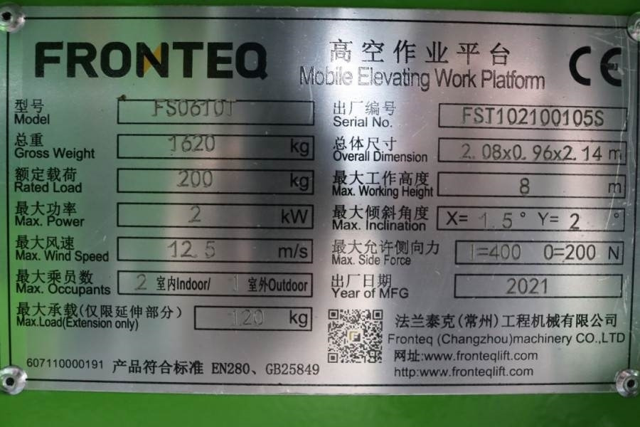 Leasing Fronteq FS0610T CE Declaration, 6.7m Working Heigh  Fronteq FS0610T CE Declaration, 6.7m Working Heigh: afbeelding 6