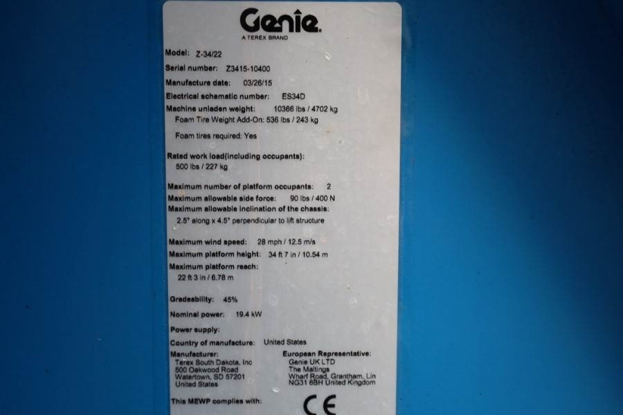 Knikarmhoogwerker Genie Z34/22 Diesel, 4x4 Drive, 12.6m Working Height, 6.: afbeelding 6