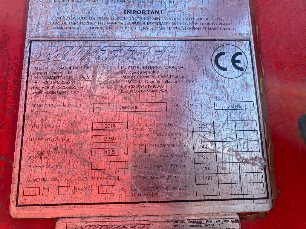 Hoogwerker Multitel Nacelle Multitel MX 200 A réviser: afbeelding 7 Hoogwerker Multitel Nacelle Multitel MX 200 A réviser: afbeelding 7