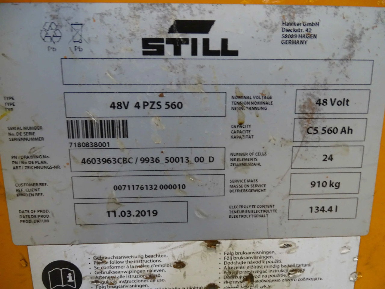 Hawker 48V 560Ah - Batterij voor Intern transport: afbeelding 2 Hawker 48V 560Ah - Batterij voor Intern transport: afbeelding 2