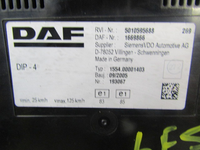 DAF LF 55 CLOCK CLUSTER P/NO 1669866 - Elektrisch systeem voor Vrachtwagen: afbeelding 2 DAF LF 55 CLOCK CLUSTER P/NO 1669866 - Elektrisch systeem voor Vrachtwagen: afbeelding 2