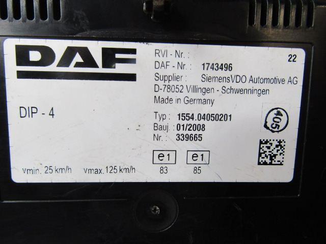 DAF XF 105 CLOCK CLUSTER P/NO 1743496 - Elektrisch systeem voor Vrachtwagen: afbeelding 2 DAF XF 105 CLOCK CLUSTER P/NO 1743496 - Elektrisch systeem voor Vrachtwagen: afbeelding 2