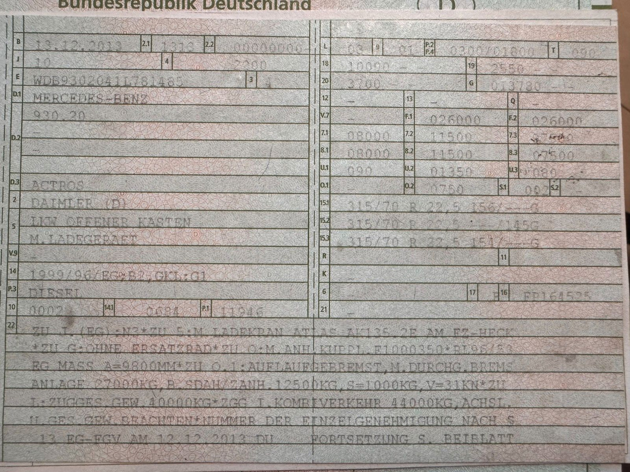 Mercedes-Benz 2541 6X2 Pritsche mit Kran Atlas 135 E2 Funk - Kraanwagen: afbeelding 3 Mercedes-Benz 2541 6X2 Pritsche mit Kran Atlas 135 E2 Funk - Kraanwagen: afbeelding 3