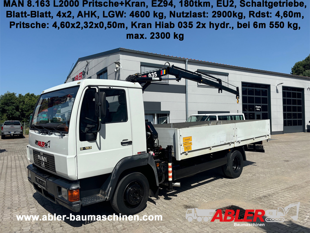 MAN 8.163 L2000 Pritsche+Kran Hiab 035 - Vrachtwagen met open laadbak, Kraanwagen: afbeelding 1 MAN 8.163 L2000 Pritsche+Kran Hiab 035 - Vrachtwagen met open laadbak, Kraanwagen: afbeelding 1
