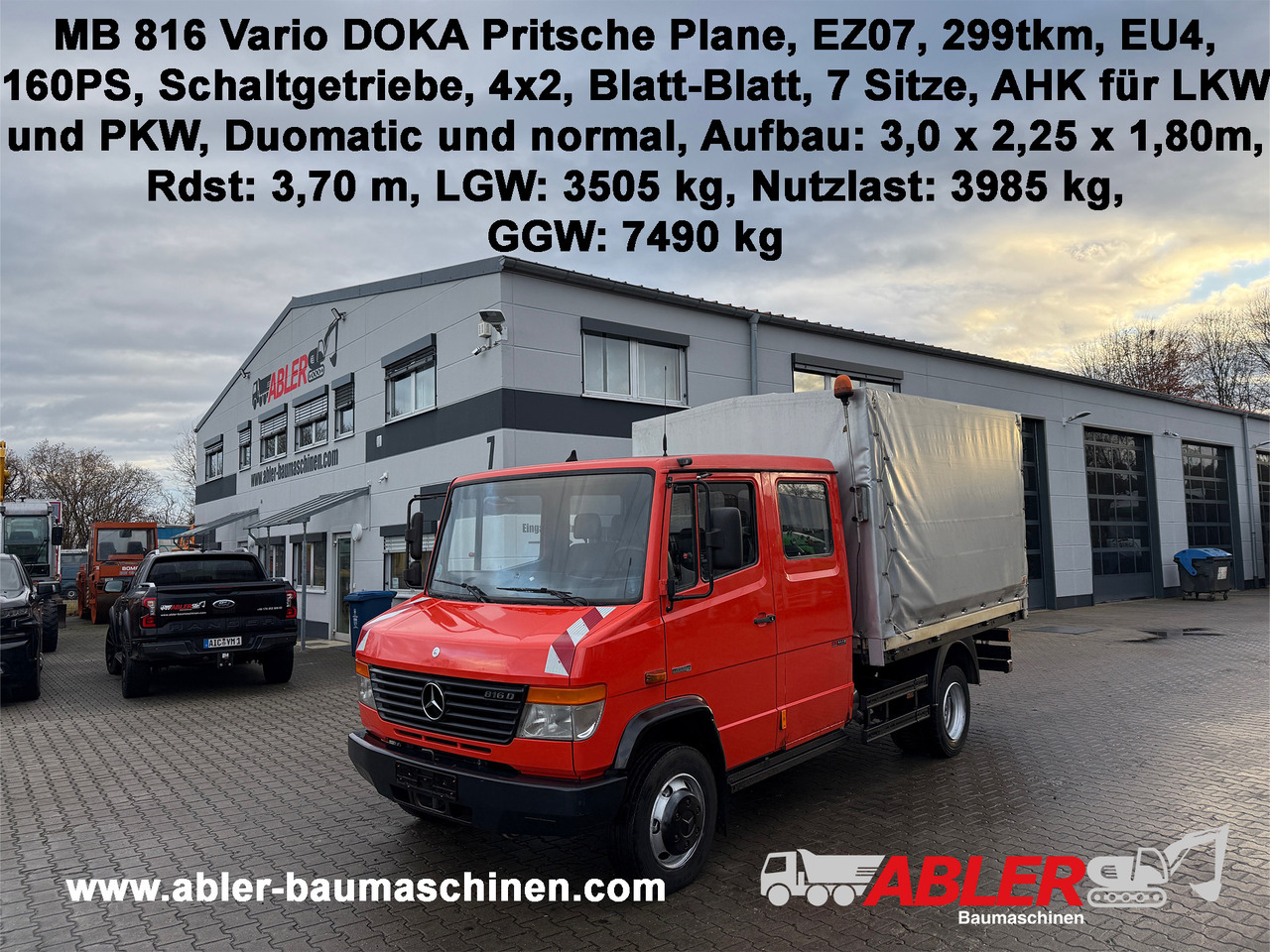 Mercedes-Benz 816 Vario Doka Pritsche Plane 2x AHK - Schuifzeilen vrachtwagen: afbeelding 1 Mercedes-Benz 816 Vario Doka Pritsche Plane 2x AHK - Schuifzeilen vrachtwagen: afbeelding 1