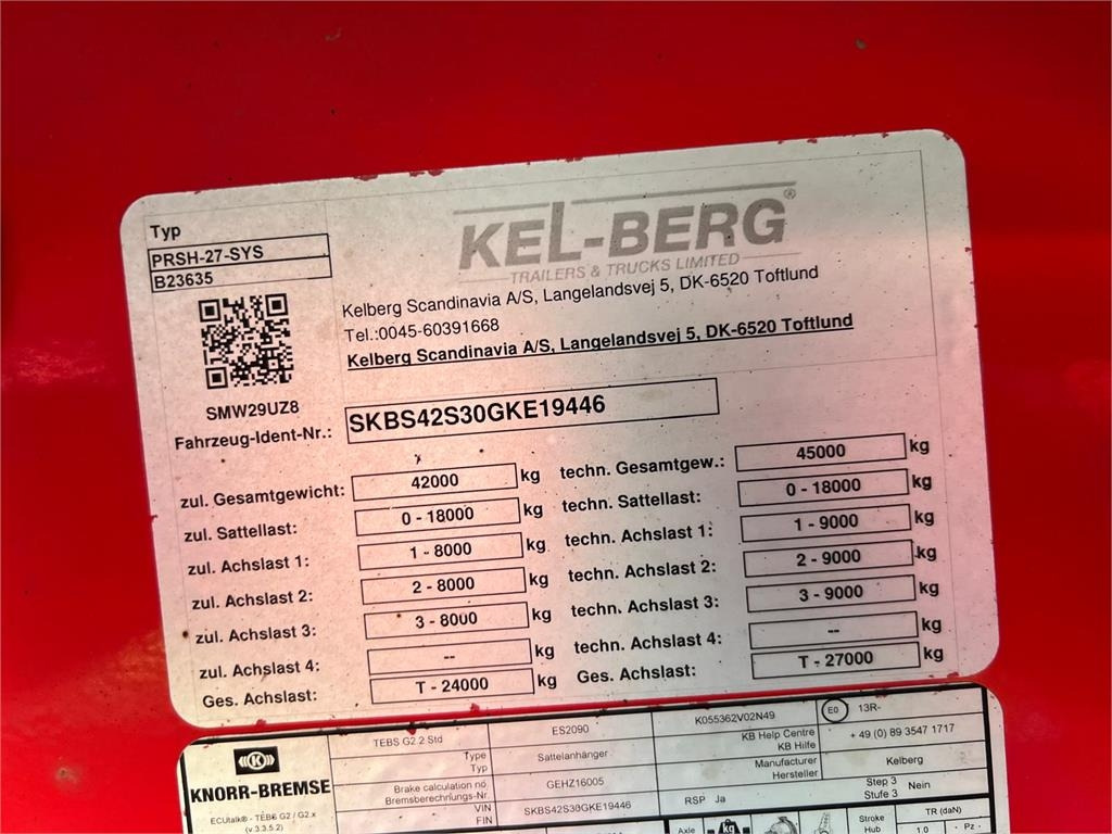 Schuifzeiloplegger Kel-Berg D100V 13,6 mtr gardin - lodretstående lift: afbeelding 17