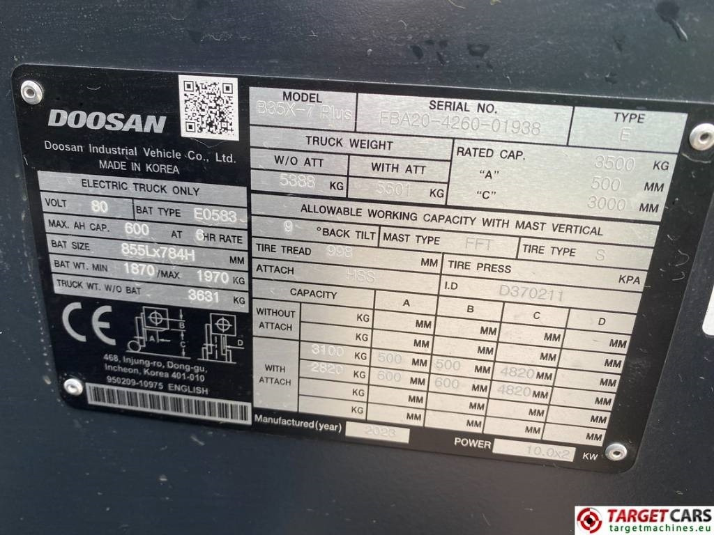 Nieuw Elektrische heftruck Doosan B35X-7 Plus Electric Forklift 3.5T Triplex-482cm: afbeelding 15