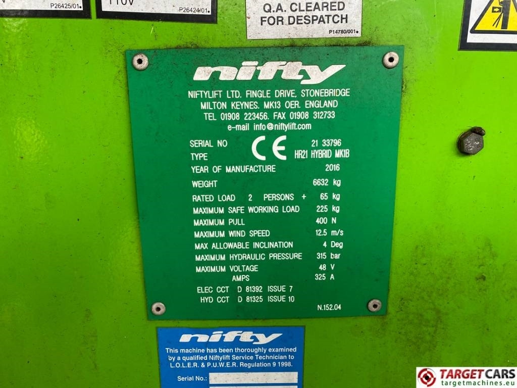 Knikarmhoogwerker Niftylift HR21 MK1B HyBrid Articulated 4x4 Boom Lift 2080cm: afbeelding 10