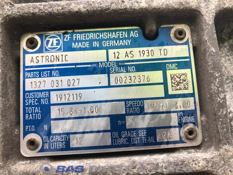 ZF CF Euro 6 DAF 12AS1930 TD AS Tronic Versnellingsbak 1833727 - Versnellingsbak voor Vrachtwagen: afbeelding 5 ZF CF Euro 6 DAF 12AS1930 TD AS Tronic Versnellingsbak 1833727 - Versnellingsbak voor Vrachtwagen: afbeelding 5