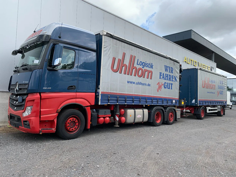 Mercedes-Benz Actros 2548 6X2 + Aanhanger*Palfinger crane*Cruise control*Airco* - Schuifzeilen vrachtwagen, Kraanwagen: afbeelding 1 Mercedes-Benz Actros 2548 6X2 + Aanhanger*Palfinger crane*Cruise control*Airco* - Schuifzeilen vrachtwagen, Kraanwagen: afbeelding 1