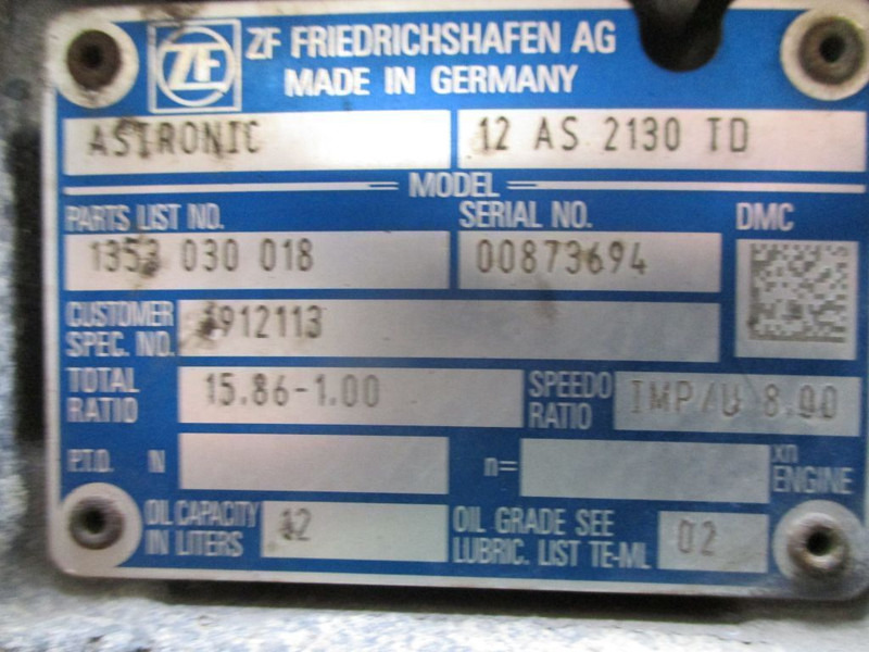 DAF 1912113 TRANSMISSIE 12 AS 2130 TD EURO 6 XF CF - Versnellingsbak voor Vrachtwagen: afbeelding 5 DAF 1912113 TRANSMISSIE 12 AS 2130 TD EURO 6 XF CF - Versnellingsbak voor Vrachtwagen: afbeelding 5
