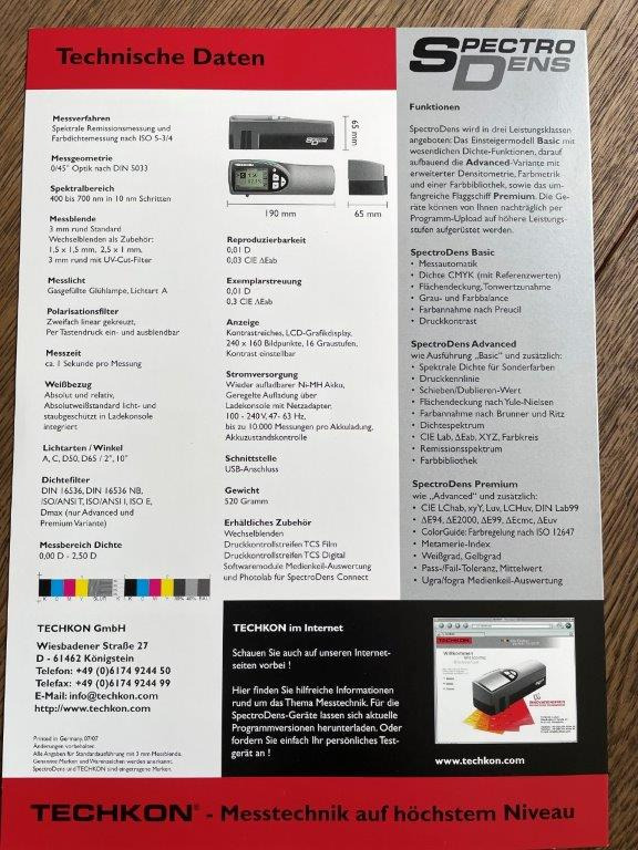 Compact spectral densitometer Techkon SpectroDens Premium - Drukmachine: afbeelding 5 Compact spectral densitometer Techkon SpectroDens Premium - Drukmachine: afbeelding 5