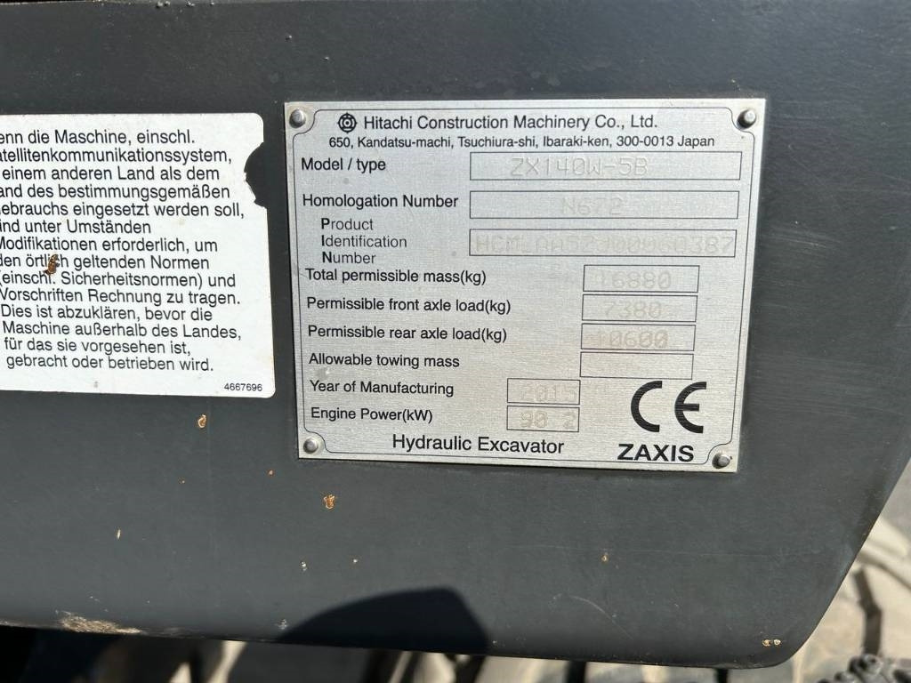 Hitachi ZX 140 W-5B - Mobiele graafmachine: afbeelding 5 Hitachi ZX 140 W-5B - Mobiele graafmachine: afbeelding 5