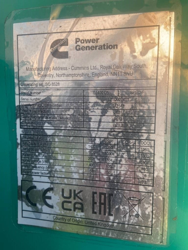 Cummins C1400D5 - 1.400 kVA Generator - DPX-18532-O - Industrie generator: afbeelding 3 Cummins C1400D5 - 1.400 kVA Generator - DPX-18532-O - Industrie generator: afbeelding 3