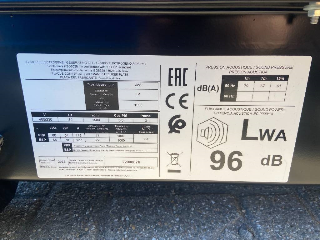 Sdmo J88 - 88 kVA Generator - DPX-17105 - Industrie generator: afbeelding 4 Sdmo J88 - 88 kVA Generator - DPX-17105 - Industrie generator: afbeelding 4