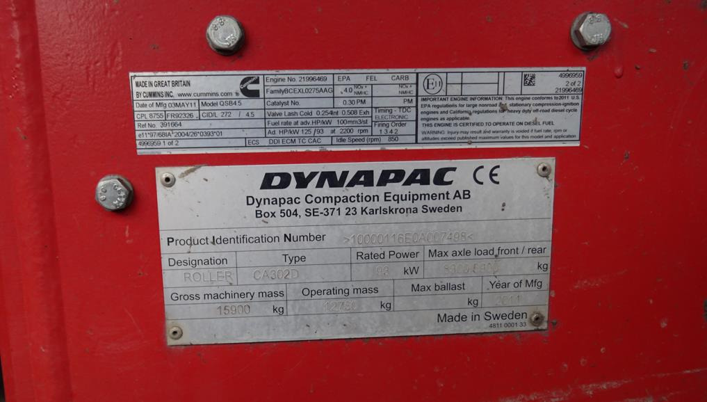 Walec DYNAPAC CA 302D 2011 - 3393 mth - CE - 15,9t - Wals: afbeelding 5 Walec DYNAPAC CA 302D 2011 - 3393 mth - CE - 15,9t - Wals: afbeelding 5