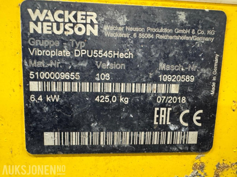 2018 Wacker Neuson DPU5545Hech vibroplate 425 kg - Wals: afbeelding 5 2018 Wacker Neuson DPU5545Hech vibroplate 425 kg - Wals: afbeelding 5