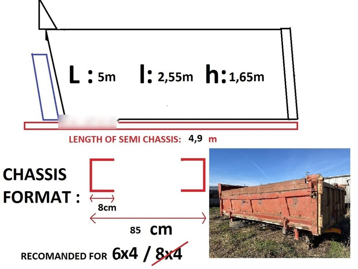 Hyva Bena 6x4 cu semissiu si cilindru : 4,9 m lungime semisasiu pentr - Frame/ Chassis voor Vrachtwagen: afbeelding 1 Hyva Bena 6x4 cu semissiu si cilindru : 4,9 m lungime semisasiu pentr - Frame/ Chassis voor Vrachtwagen: afbeelding 1