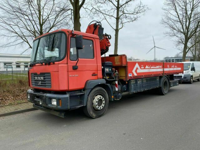 MAN ME18.284 mit Kran Not Aus Hiab 122B - Vrachtwagen met open laadbak, Kraanwagen: afbeelding 1 MAN ME18.284 mit Kran Not Aus Hiab 122B - Vrachtwagen met open laadbak, Kraanwagen: afbeelding 1