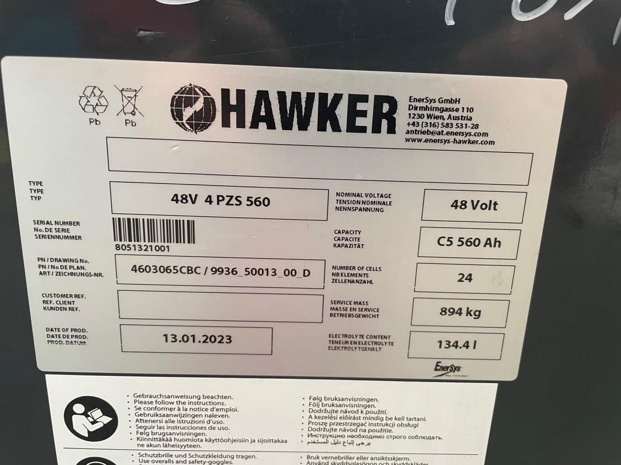 Hawker 48V 4 PZS 560 - Batterij voor Intern transport: afbeelding 2 Hawker 48V 4 PZS 560 - Batterij voor Intern transport: afbeelding 2