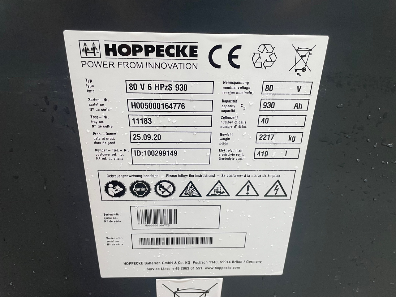 Hoppecke 80V 6 HPZS 930 - Batterij voor Intern transport: afbeelding 2 Hoppecke 80V 6 HPZS 930 - Batterij voor Intern transport: afbeelding 2