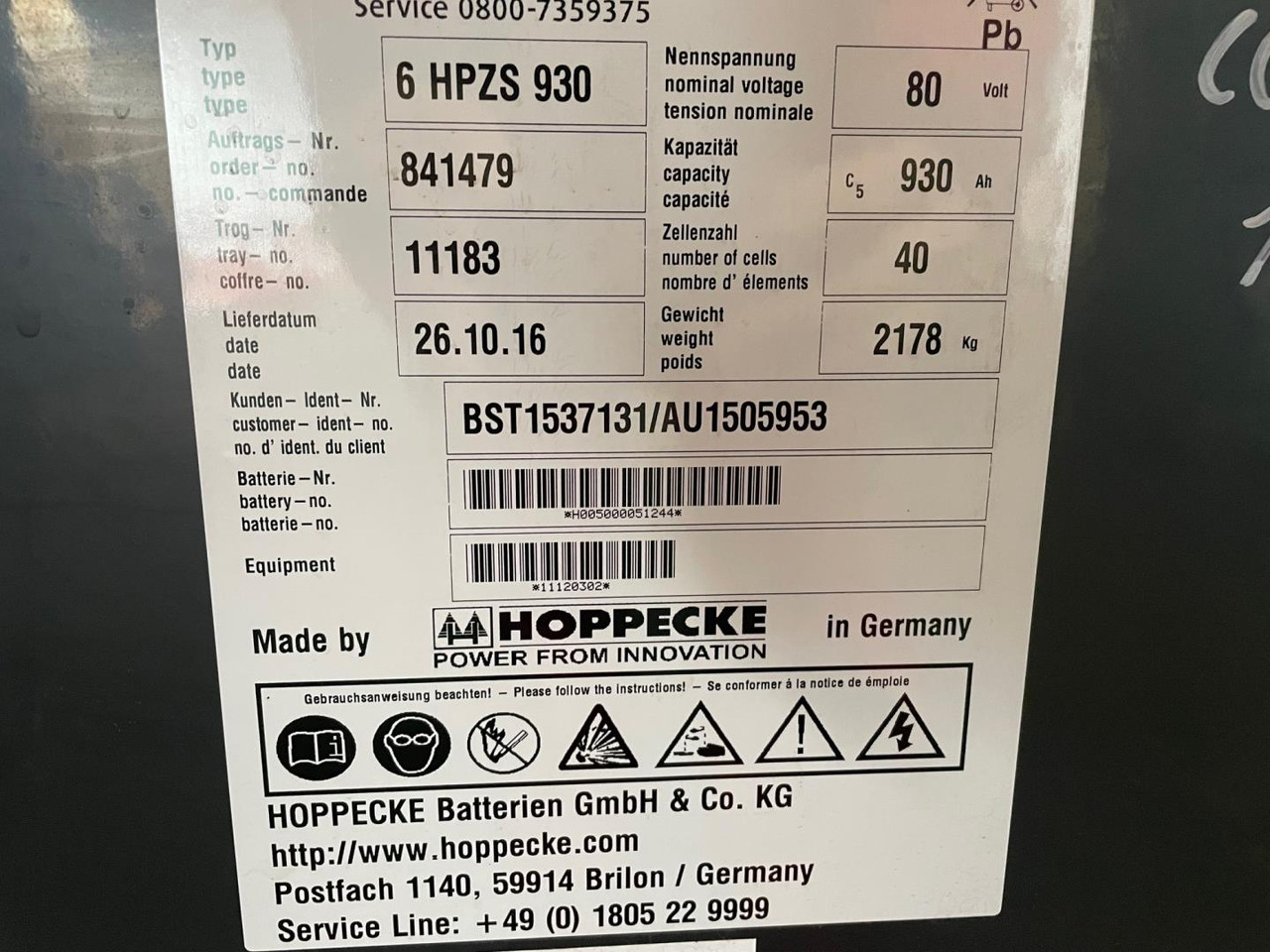 Hoppecke 80V 6 HPZS 930 - Batterij voor Intern transport: afbeelding 2 Hoppecke 80V 6 HPZS 930 - Batterij voor Intern transport: afbeelding 2