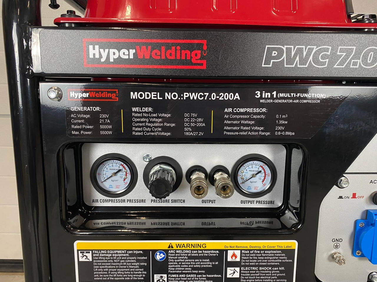 HyperWelding PWC7.0-200A 3 in 1 Multimachine (Generator, Lasapparaat en Luchtcompressor) - Werkplaats toebehoor: afbeelding 2 HyperWelding PWC7.0-200A 3 in 1 Multimachine (Generator, Lasapparaat en Luchtcompressor) - Werkplaats toebehoor: afbeelding 2
