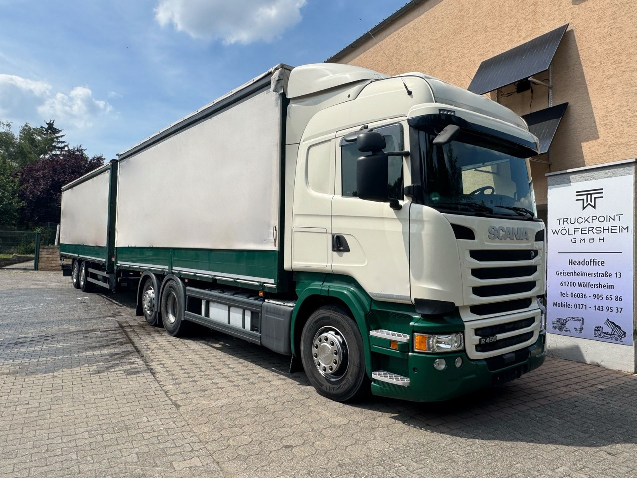 Scania R450/Kupplungspedal/6x2/2xBett/Top-Zustand! - Schuifzeilen vrachtwagen: afbeelding 1 Scania R450/Kupplungspedal/6x2/2xBett/Top-Zustand! - Schuifzeilen vrachtwagen: afbeelding 1