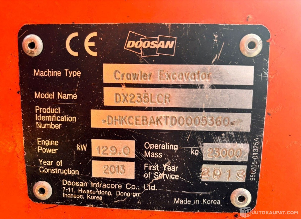 Doosan dx235 lcr, 2013, Diesel, 12 200 h Kaivinkone, Lempäälä - Rupsgraafmachine: afbeelding 5 Doosan dx235 lcr, 2013, Diesel, 12 200 h Kaivinkone, Lempäälä - Rupsgraafmachine: afbeelding 5