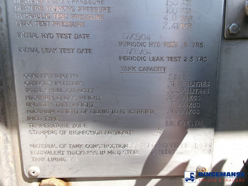 Tankoplegger Clayton Bitumen tank inox 33 m3 / 1 comp + ADR: afbeelding 15