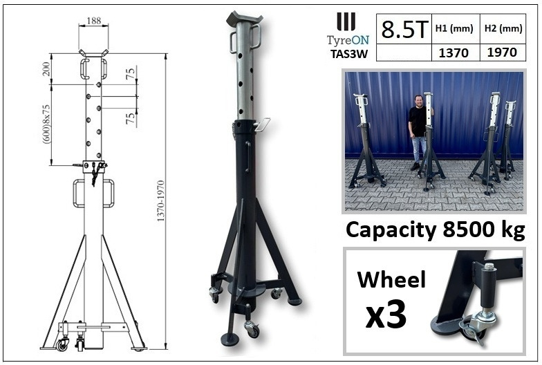TAS3W axle support 1700-1970 mm mobile | 8.5T - Werkplaats toebehoor: afbeelding 1 TAS3W axle support 1700-1970 mm mobile | 8.5T - Werkplaats toebehoor: afbeelding 1