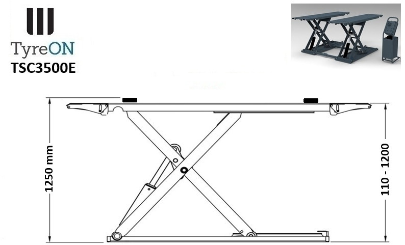 TSC3500E mobile midrise car scissor lift with electrical release - Capacity 3,5T - Lifting height 125 cm - 230V - Graphite gray - Werkplaats toebehoor: afbeelding 5 TSC3500E mobile midrise car scissor lift with electrical release - Capacity 3,5T - Lifting height 125 cm - 230V - Graphite gray - Werkplaats toebehoor: afbeelding 5