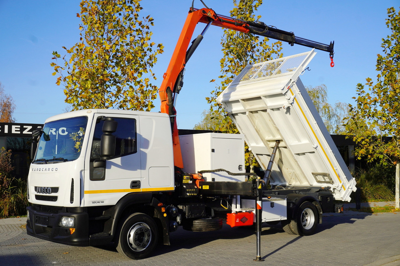 IVECO Eurocargo 120E18 Crane Palfinger / 3-way tipper / sleeper cab - Vrachtwagen met open laadbak, Kraanwagen: afbeelding 1 IVECO Eurocargo 120E18 Crane Palfinger / 3-way tipper / sleeper cab - Vrachtwagen met open laadbak, Kraanwagen: afbeelding 1