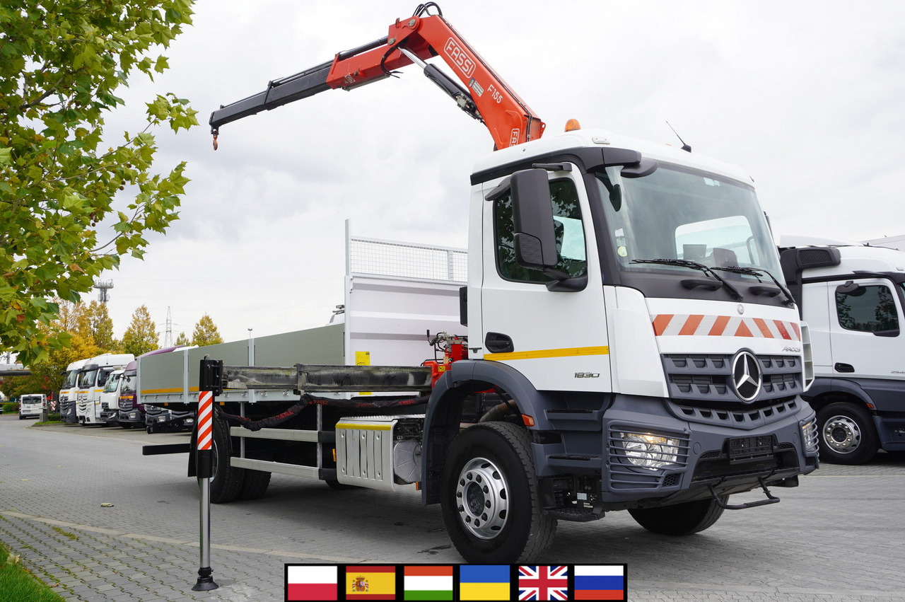 MERCEDES-BENZ Arocs 1830 / Flatbed 16 EPAL / HDS Fassi 155 / Reach 8 m / Load capacity 6160 kg - Vrachtwagen met open laadbak, Kraanwagen: afbeelding 1 MERCEDES-BENZ Arocs 1830 / Flatbed 16 EPAL / HDS Fassi 155 / Reach 8 m / Load capacity 6160 kg - Vrachtwagen met open laadbak, Kraanwagen: afbeelding 1
